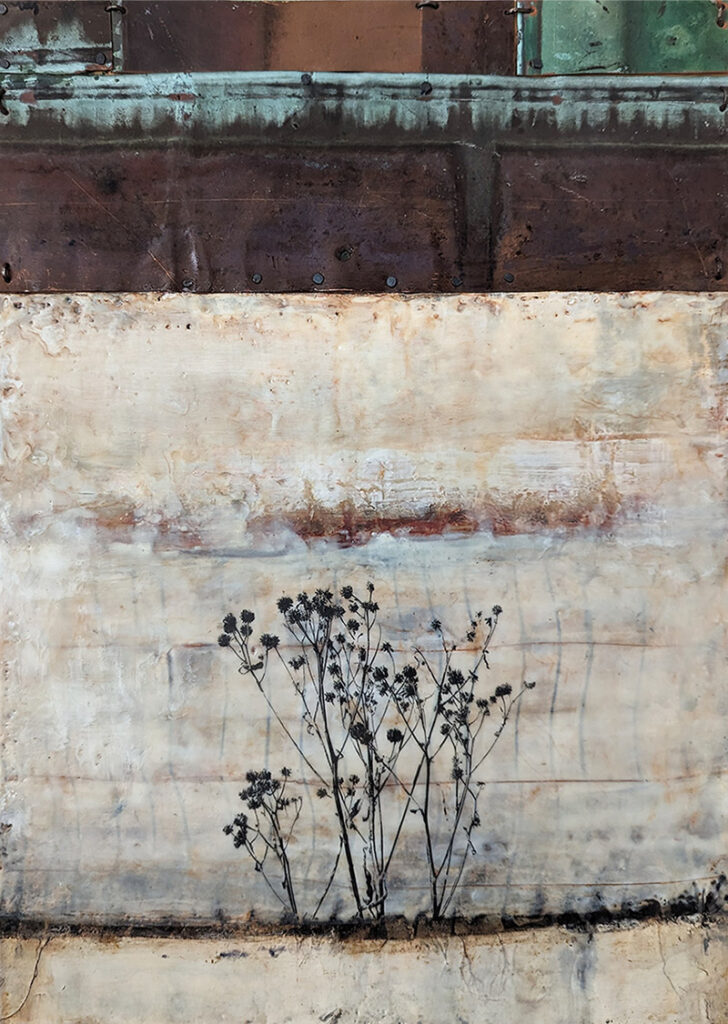 The Earth Remembered is an encaustic mixed media painting by Birdgette Guerzon Mills