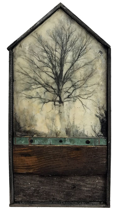 Encaustic mixed media painting, To Be A Tree Sheltering by Bridgette Guerzon Mills