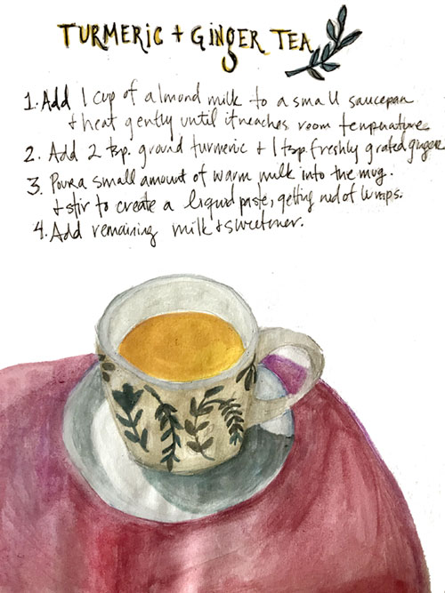 Illustrated recipe for Turmeric and Ginger Tea