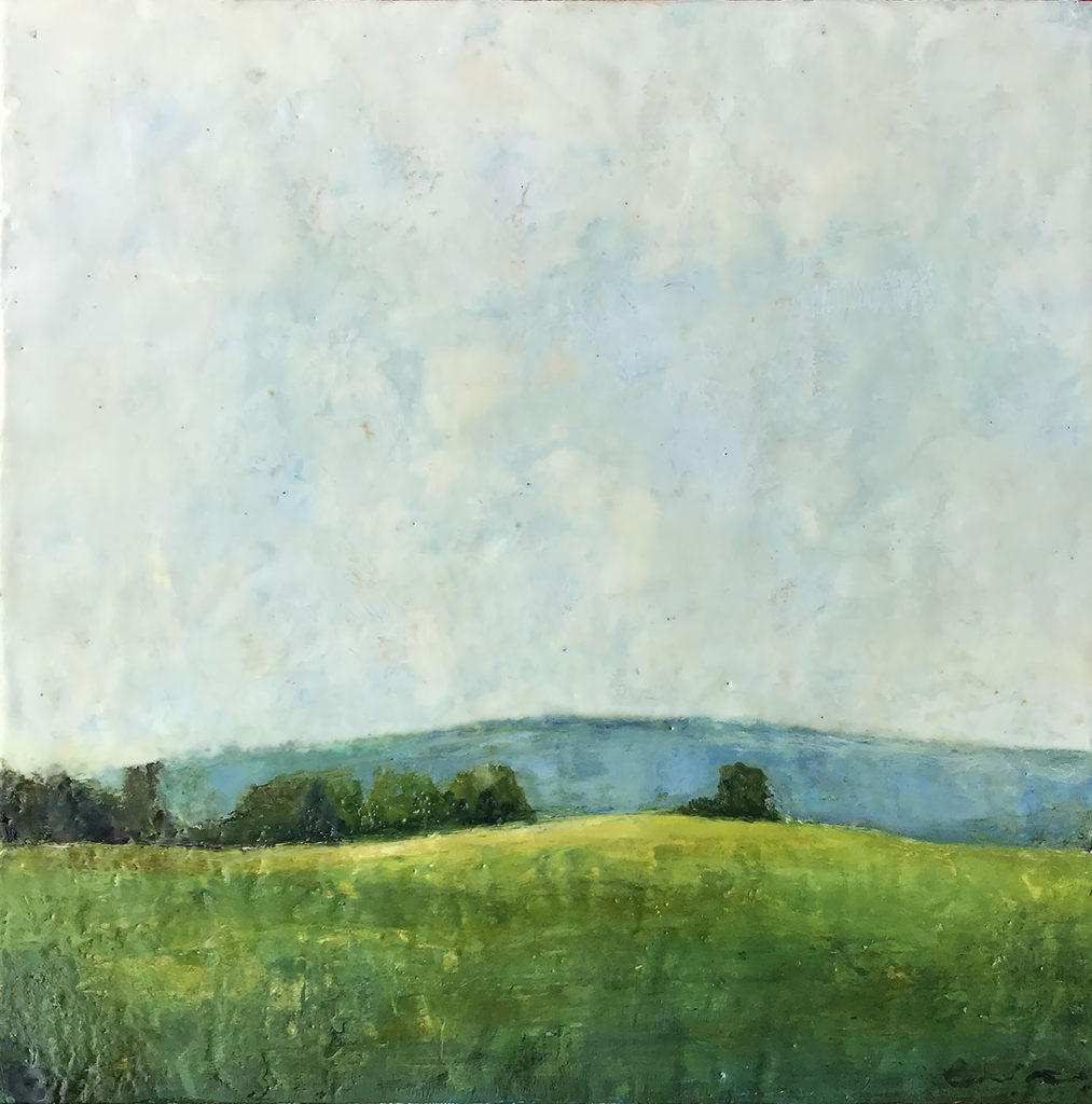 encaustic painting, Sky Over A Field, by Bridgette Guerzon Mills