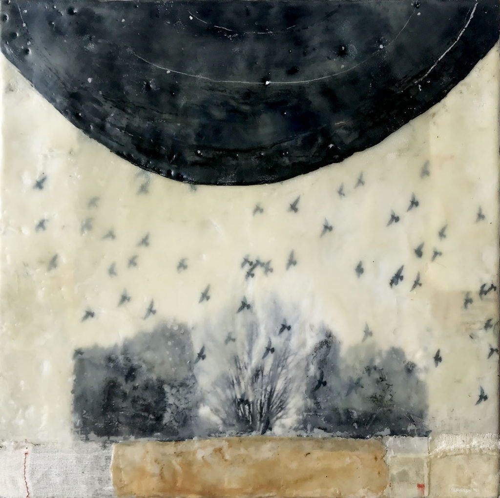 encaustic mixed media painting "The Night Sky Brings Us Closer to the Universe" by Bridgette Guerzon Mills