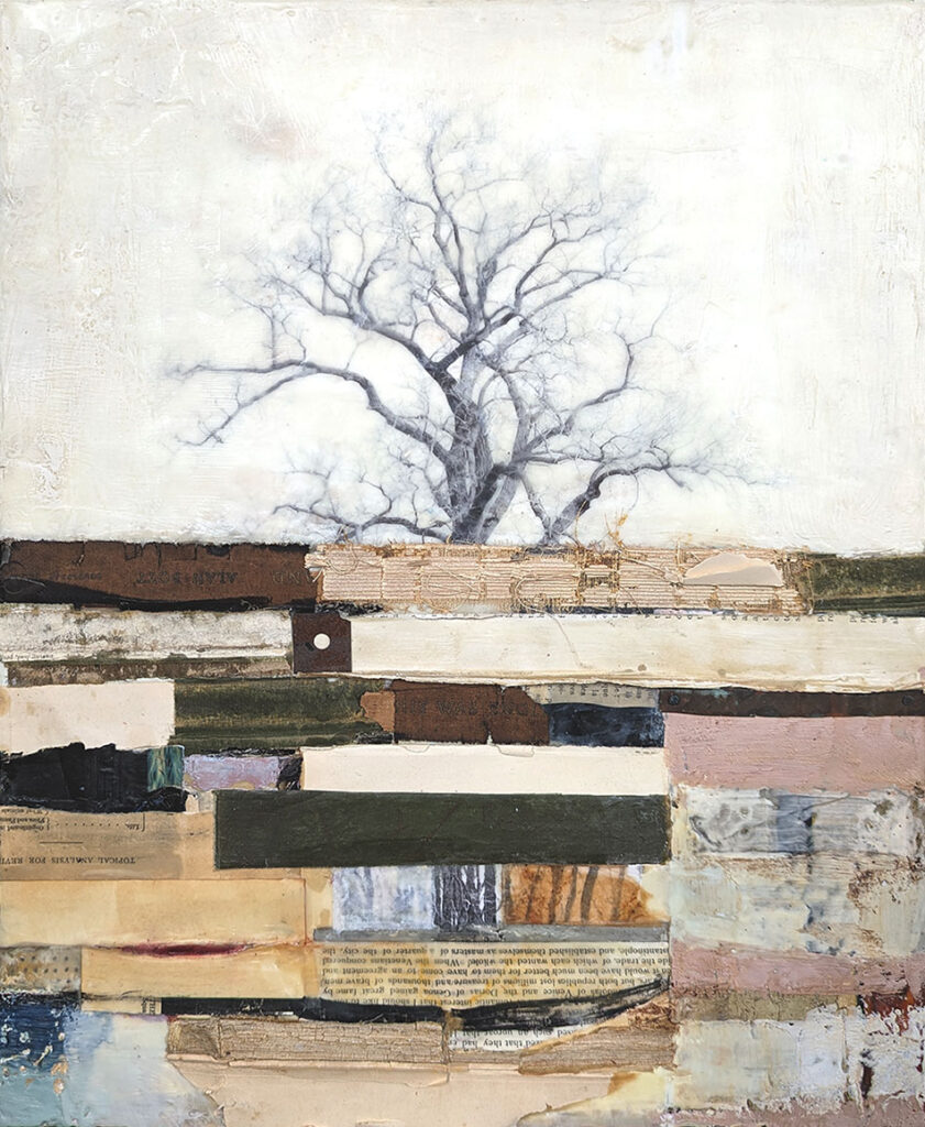 Stories Are Held In the Land is an encaustic mixed media piece by Bridgette Guerzon Mills