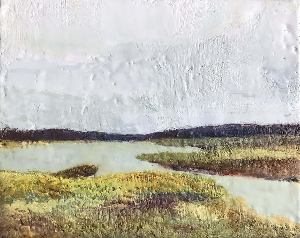 Three different paintings of a marshy location on the Chesapeake Bay.