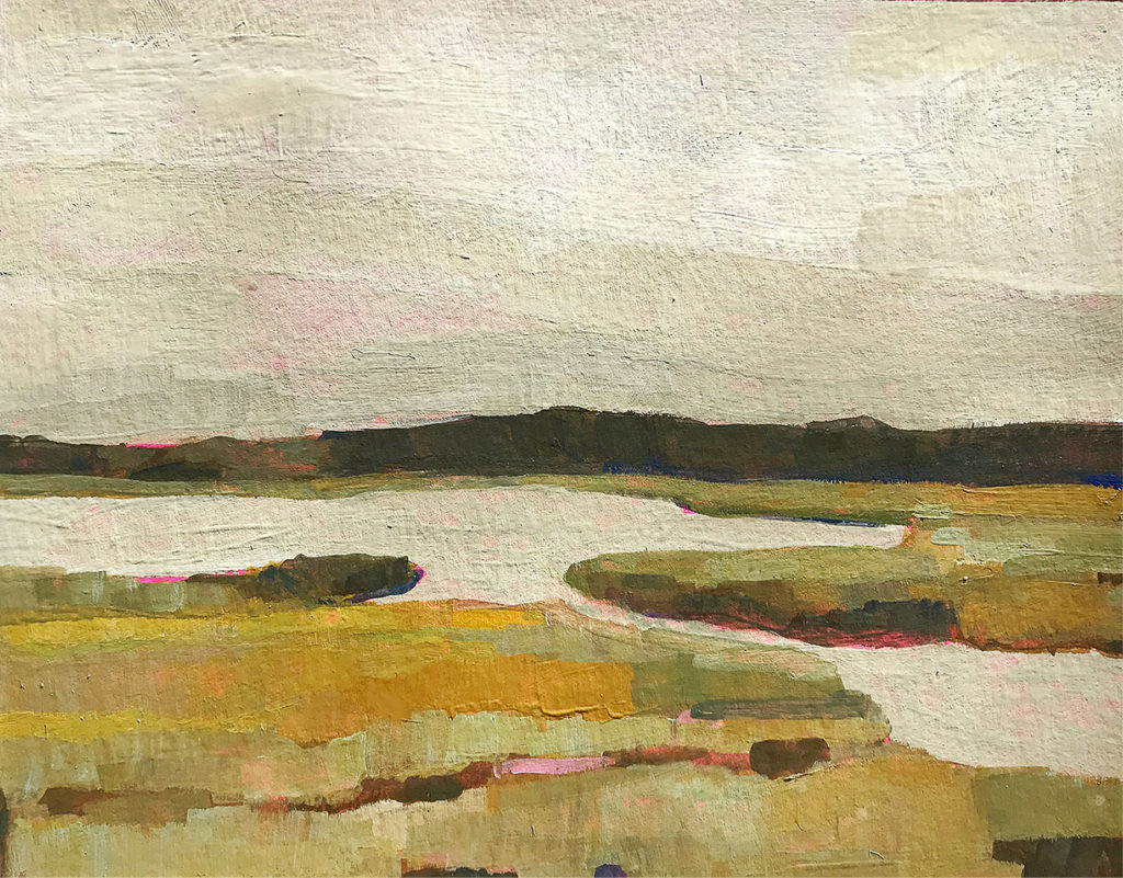 Wetlands Restoration, gouache painting by Bridgette Guerzon Mills