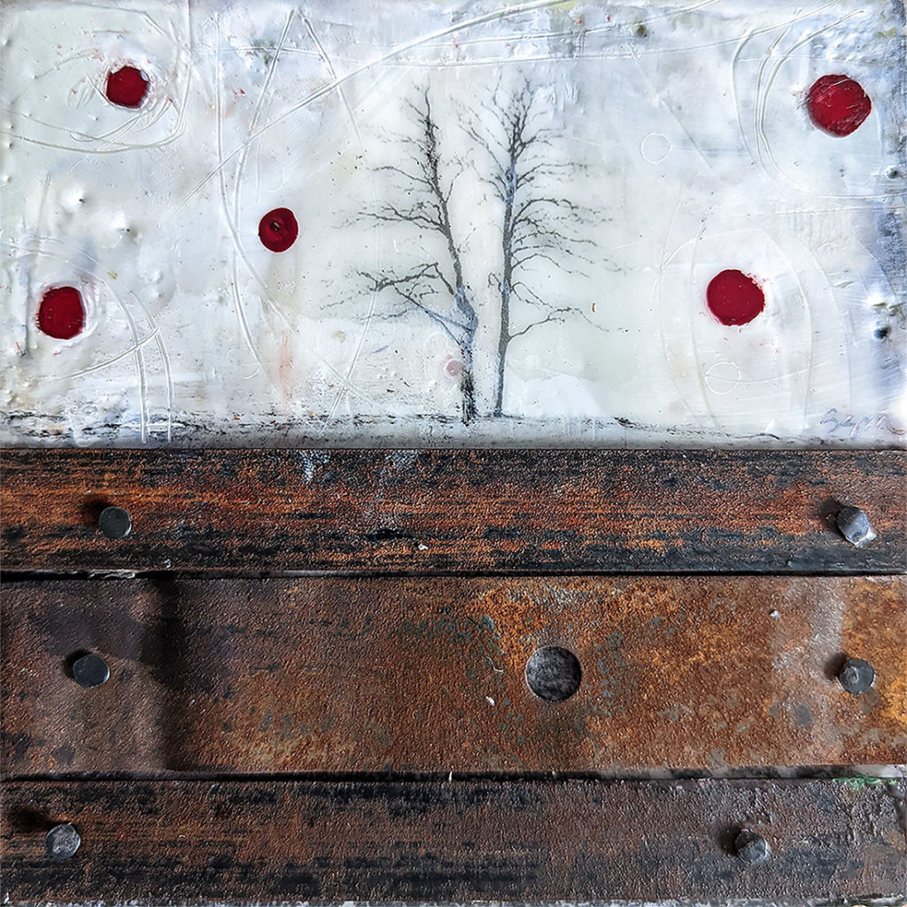 Encaustic mixed media, Together Yet Separate by Bridgette Guerzon Mills