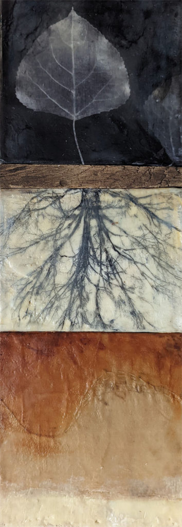 Encaustic mixed media piece,Reciprocity by Bridgette Guerzon MIlls