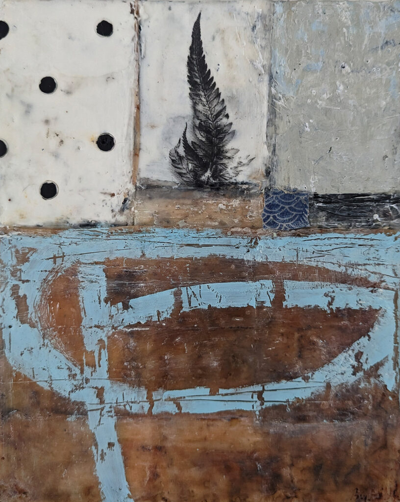 In Love With Now is an encaustic mixed media painting by Bridgette Guerzon Mills