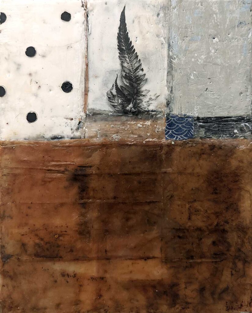 encaustic mixed media painting, In Love With Now, by Bridgette Guerzon Mills