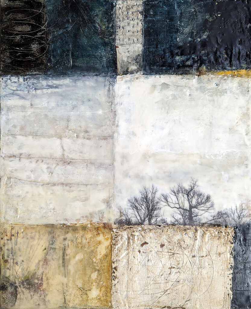 Encaustic mixed media painting, Seen and Unseen, by Bridgette Guerzon Mills