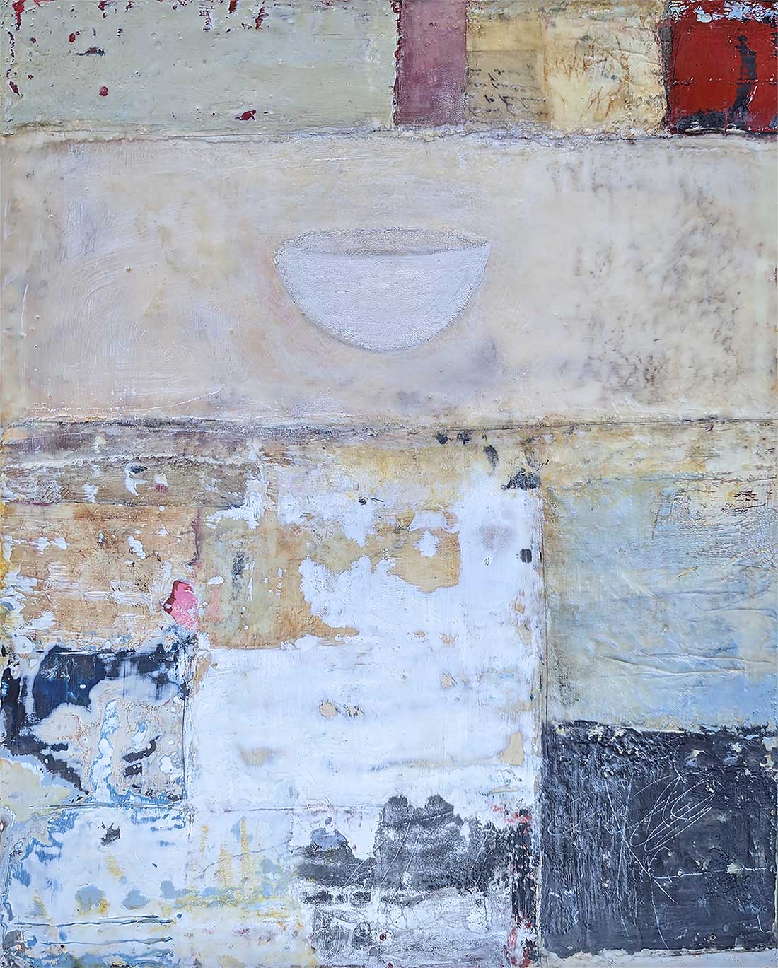 encaustic mixed media painting, What Was Left of Scattered Belongings, by Bridgette Guerzon Mills