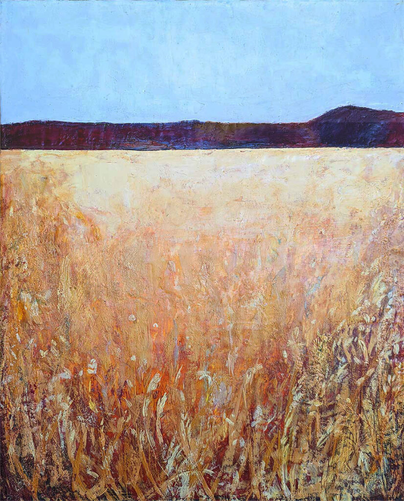 Encaustic painting, Golden Field, by Bridgette Guerzon Mills