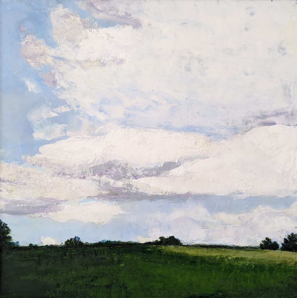 encaustic painting, Big Summer Clouds by Bridgette Guerzon Mills