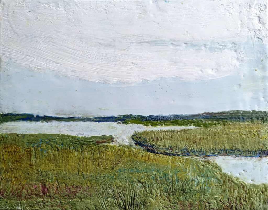 encaustic painting, Chesapeake Wetland, by Bridgette Guerzon Mills