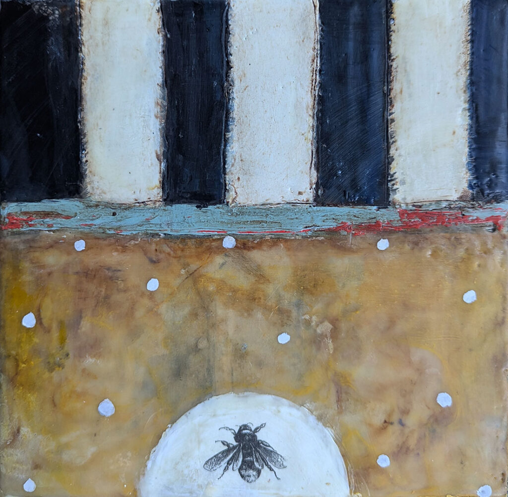 Never Alone featuring a bee is an encaustic mixed media painting by Bridgette Guerzon Mills