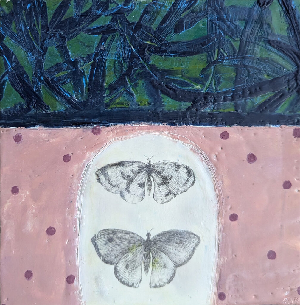 Tell Me What You Know About Fragile Strength is an encaustic mixed media painting by Bridgette Guerzon Mills