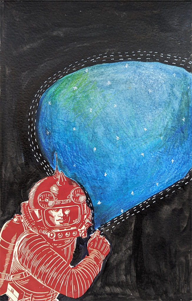 red astronaut lassoing stars
