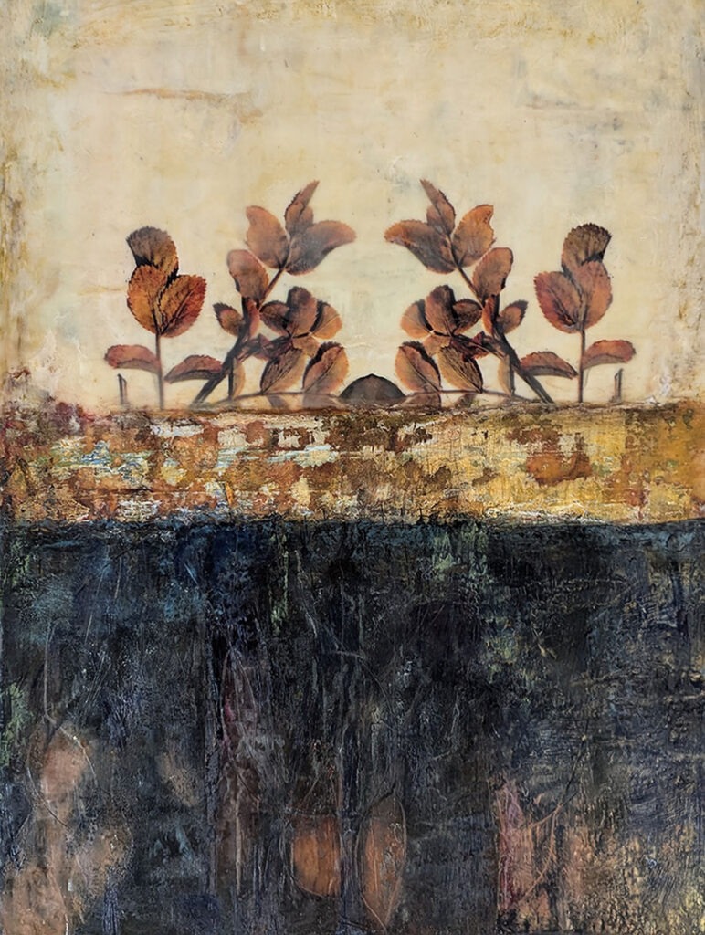 Life Into Life is an encaustic mixed media painting by Bridgette Guerzon Mills