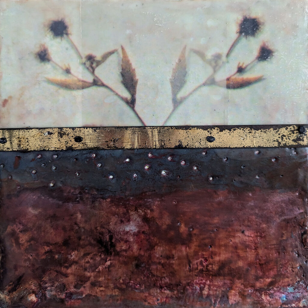 The Earth Turned To Gold is an encaustic mixed media painting by Bridgette Guerzon Mills