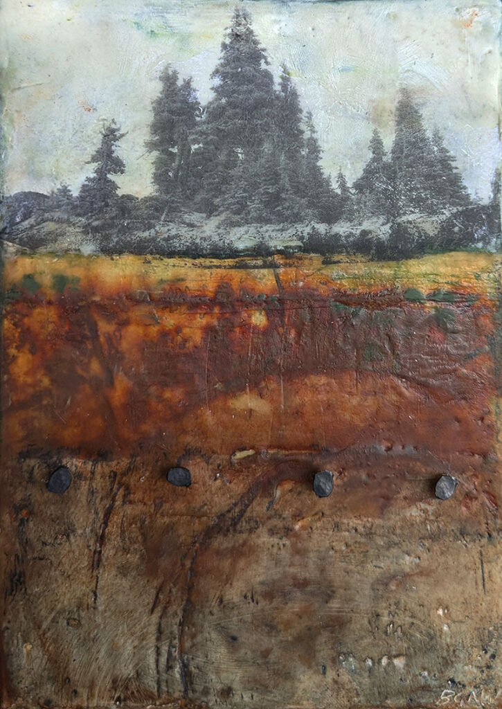 Always Enduring is an encaustic mixed media painting by Bridgette Guerzon Mills