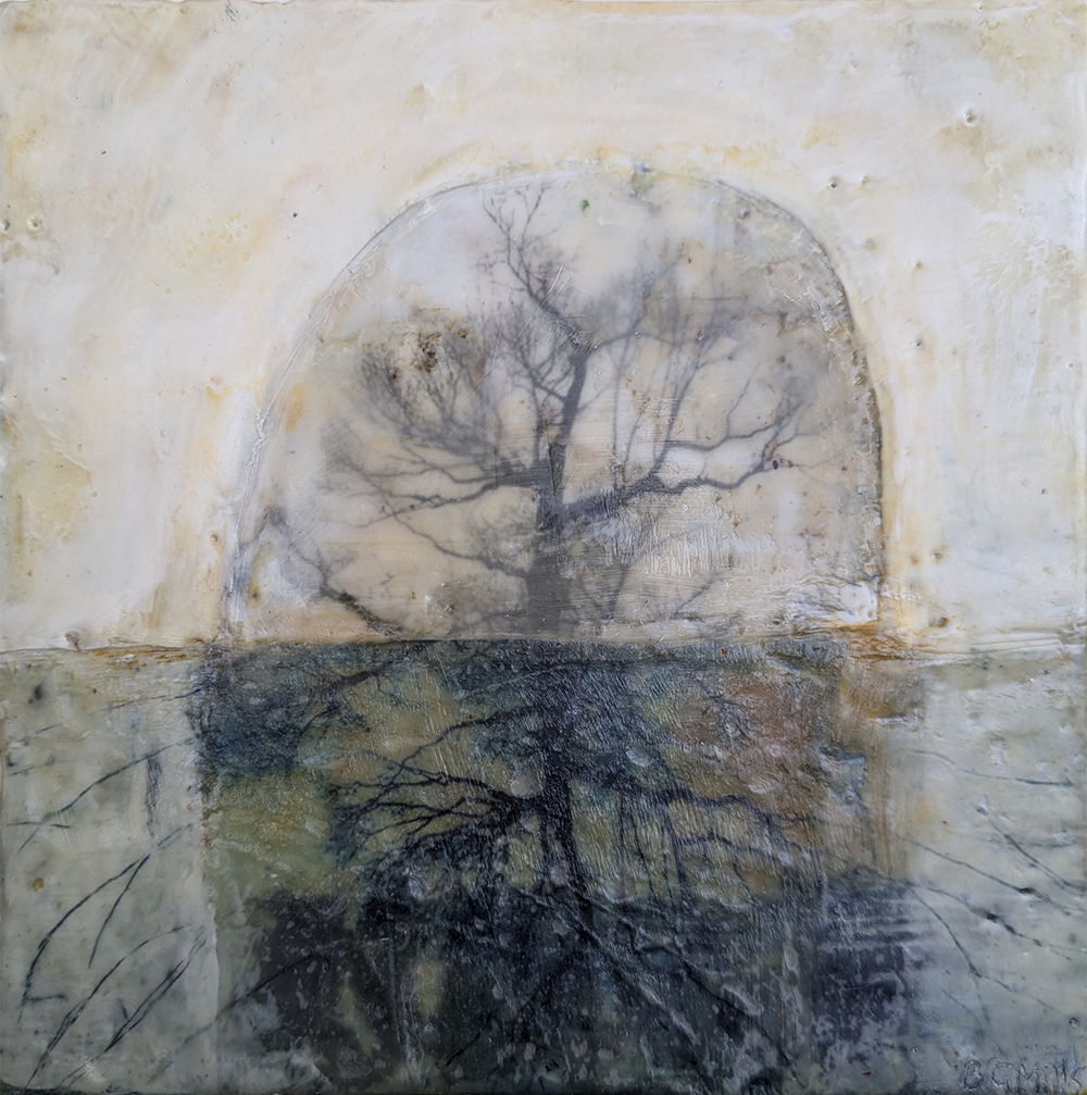 Ancient Conversation, encaustic mixed media painting by Bridgette Guerzon Mills