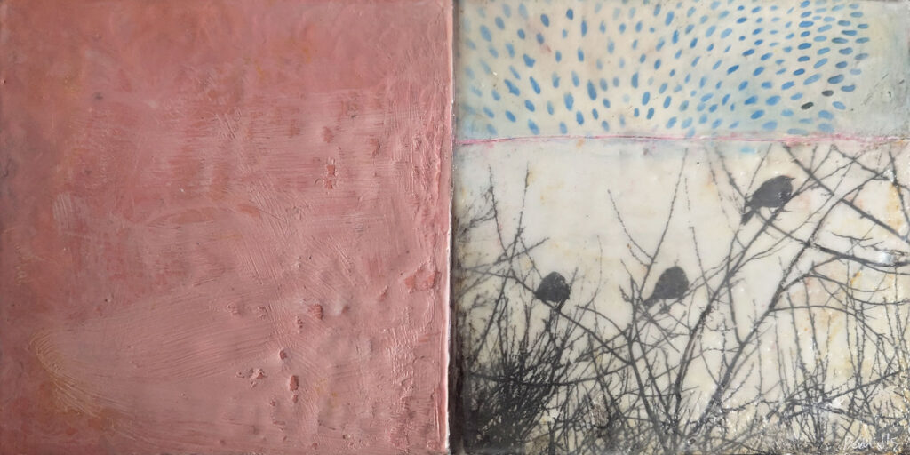 Finding Comfort is an encaustic mixed media painting by Bridgette Guerzon Mills