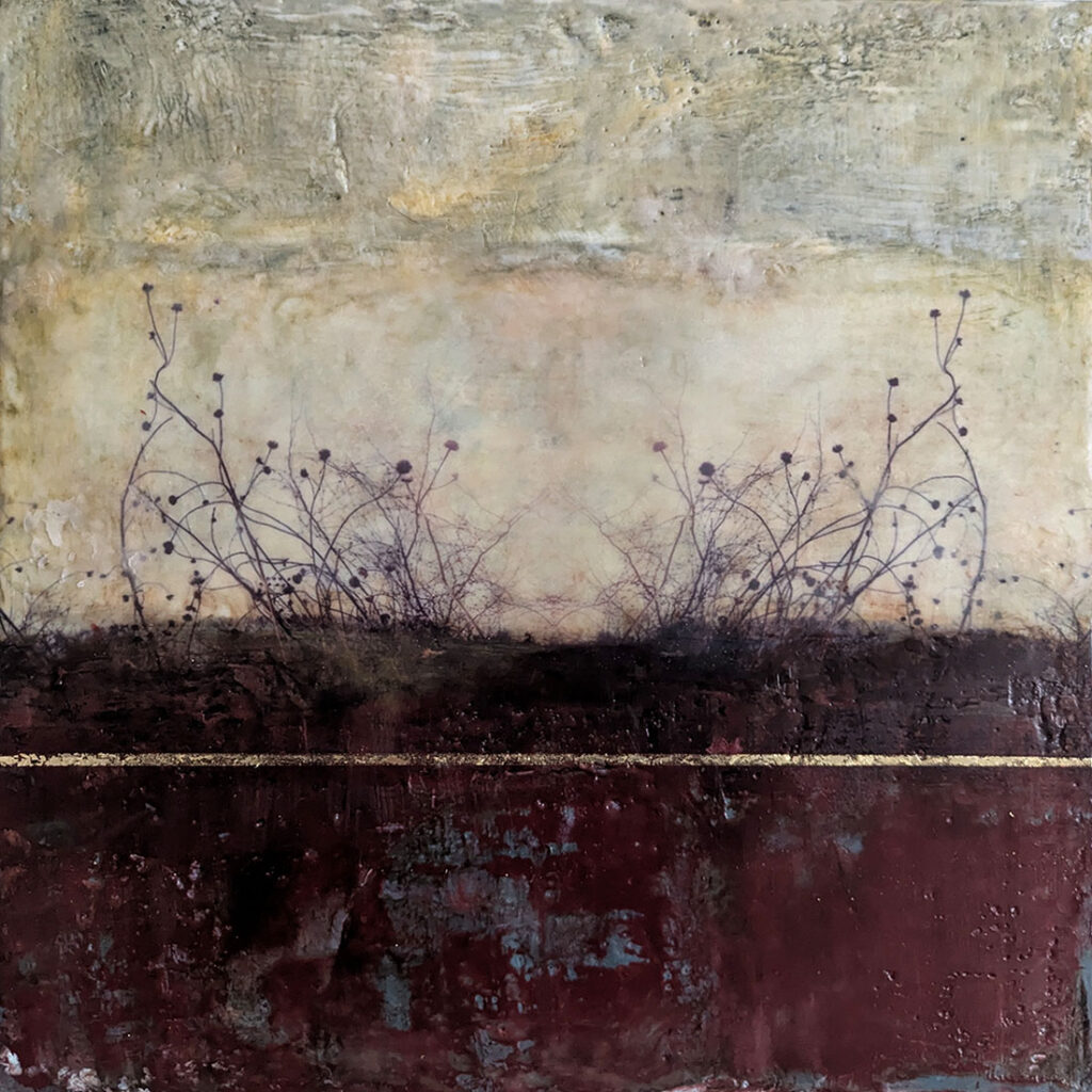 Dwelling In the Spaces Between is an encaustic mixed media painting by Bridgette Guerzon Mills