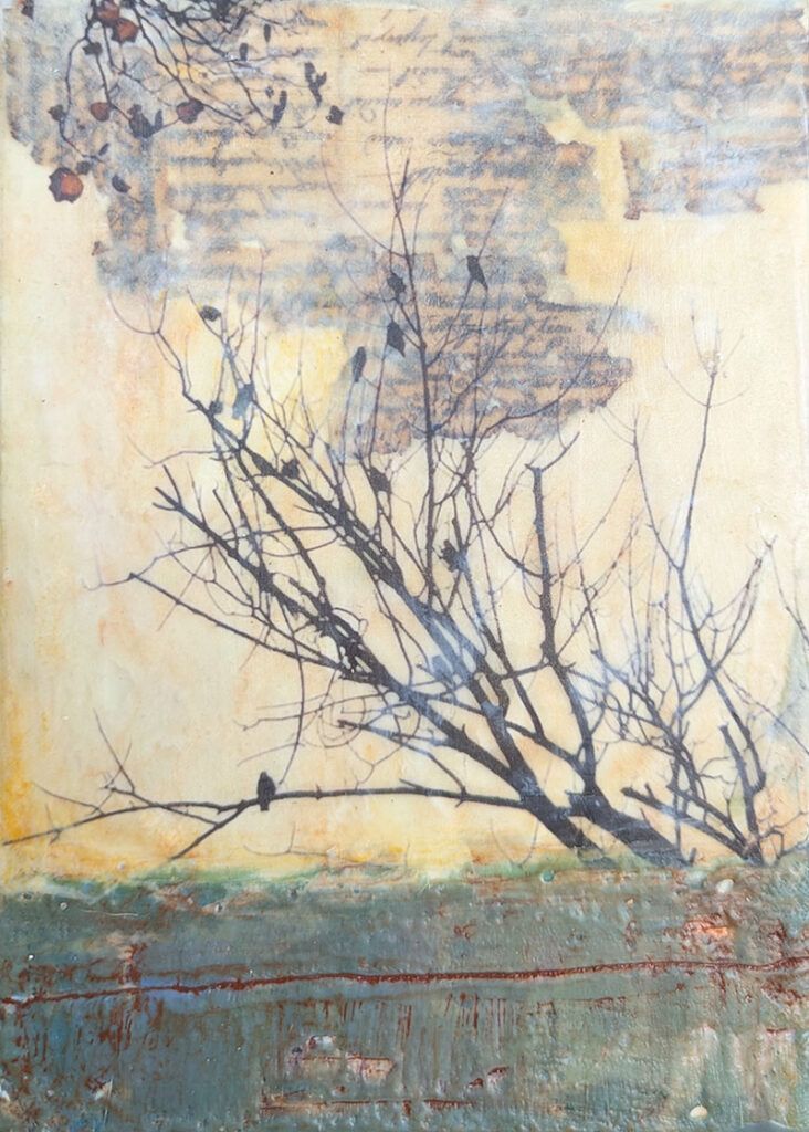 Waiting is an encaustic mixed media painting by Bridgette Guerzon Mills