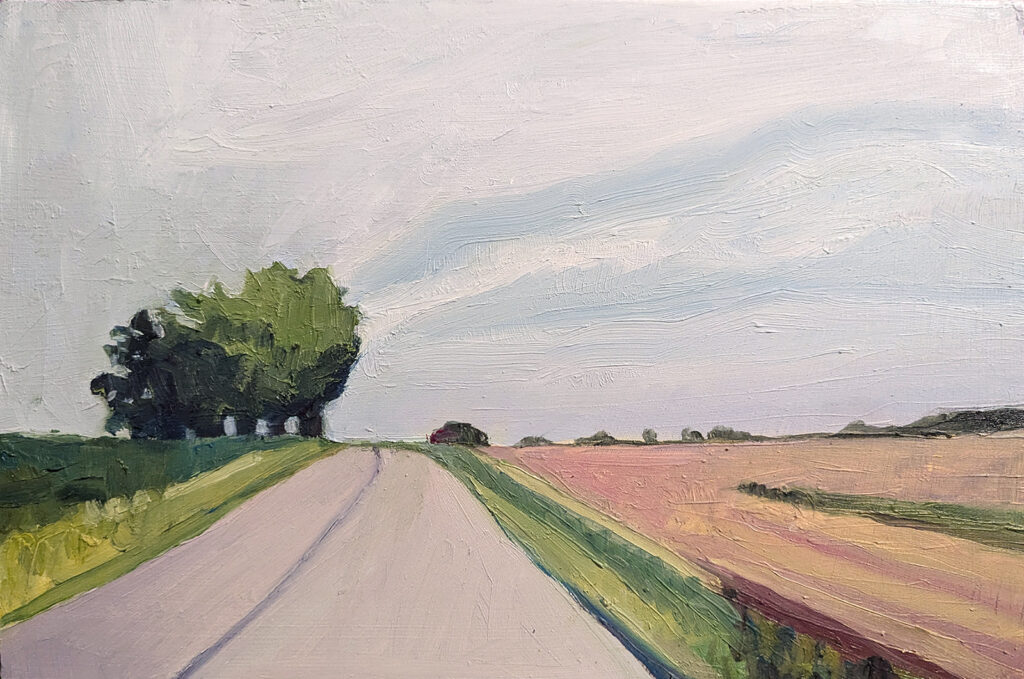 oil painting of a country road by Bridgette Guerzon Mills