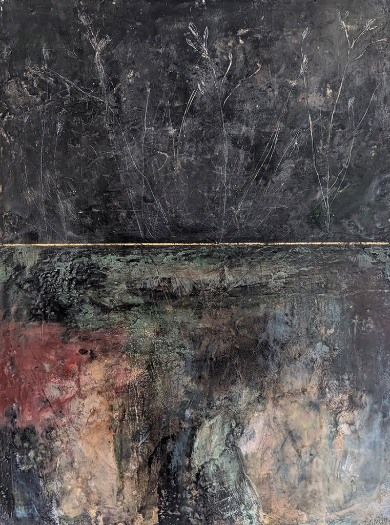 From the Depths is an encaustic mixed media painting by Bridgette Guerzon Mills