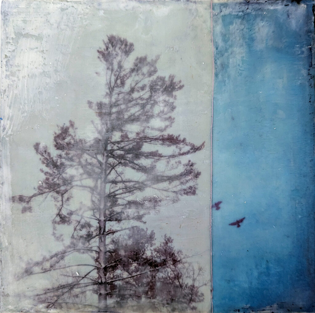 Surrender is an encaustic mixed media piece by Bridgette Guerzon Mills