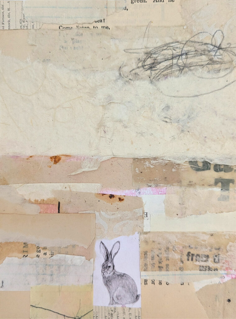 Collage with a rabbit by Bridgette Guerzon Mills