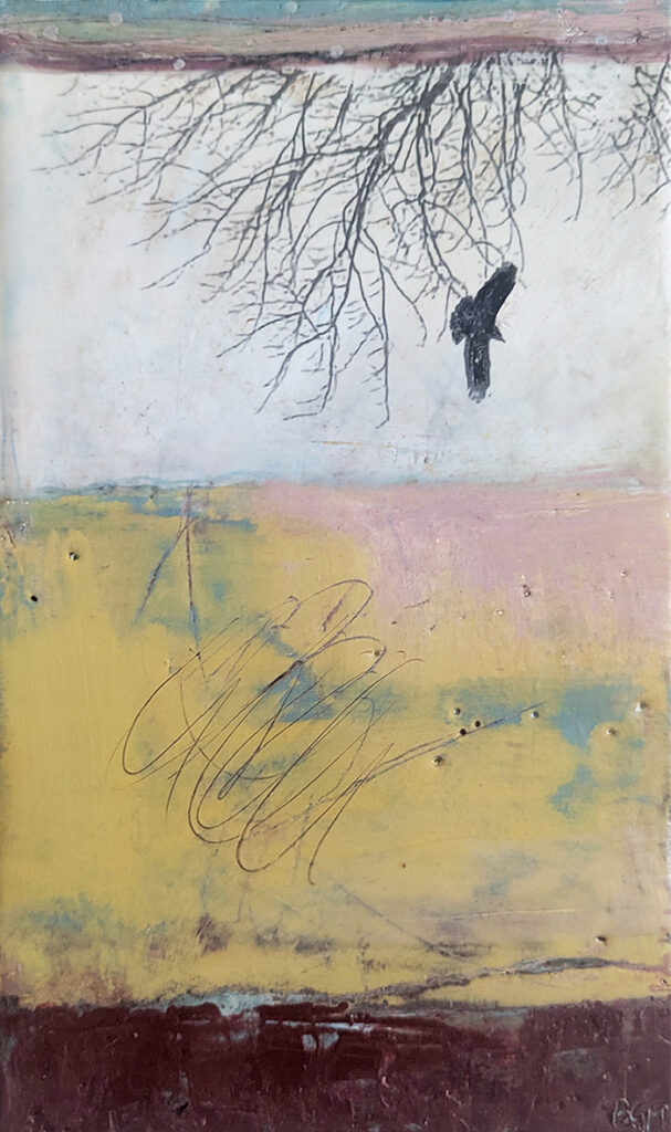 Flight Patterns is an encaustic mixed media painting by Bridgette Guerzon Mills
