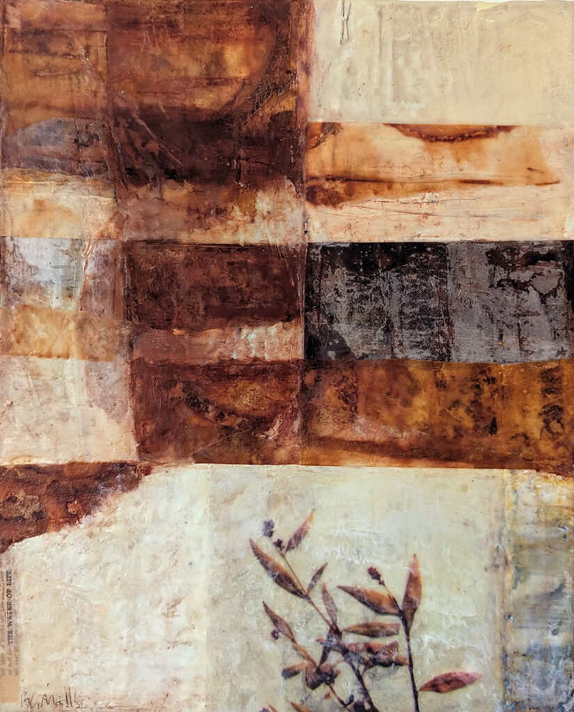 Returning to the Earth is an encaustic mixed media painting by Bridgette Guerzon Mills.