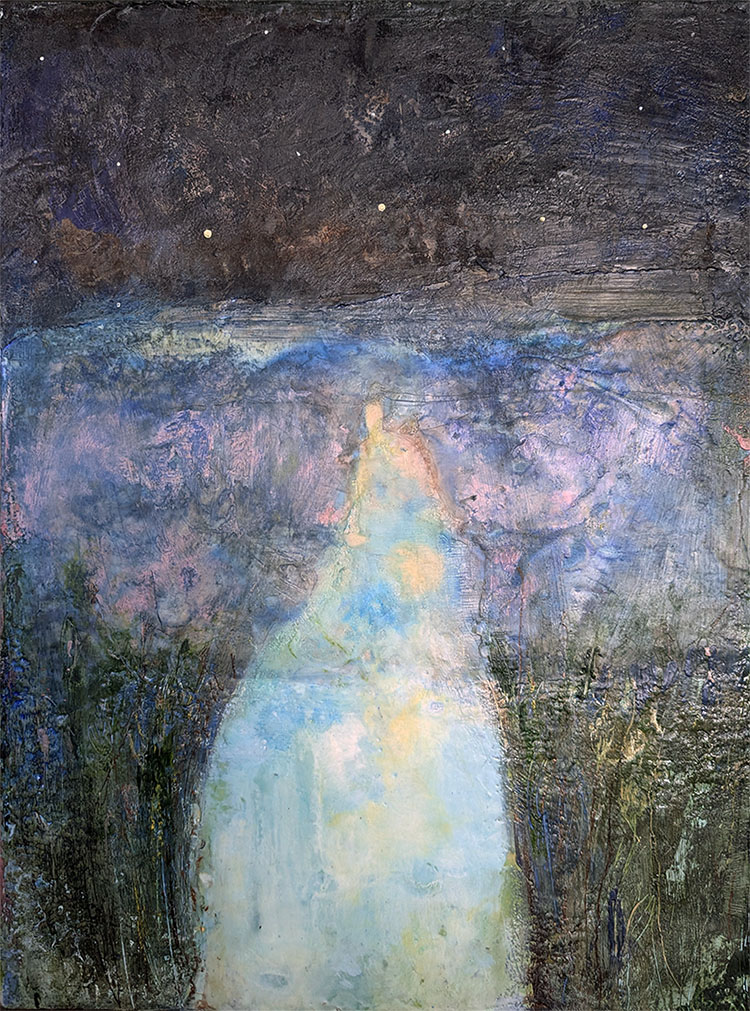 Remember, Water Is Sacred is an encaustic mixed media painting by Bridgette Guerzon Mills