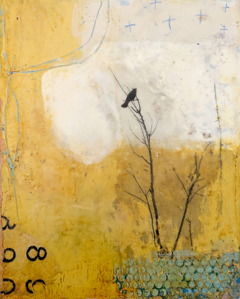 encaustic mixed media painting "Signs From the Universe" by Bridgette Guerzon Mills