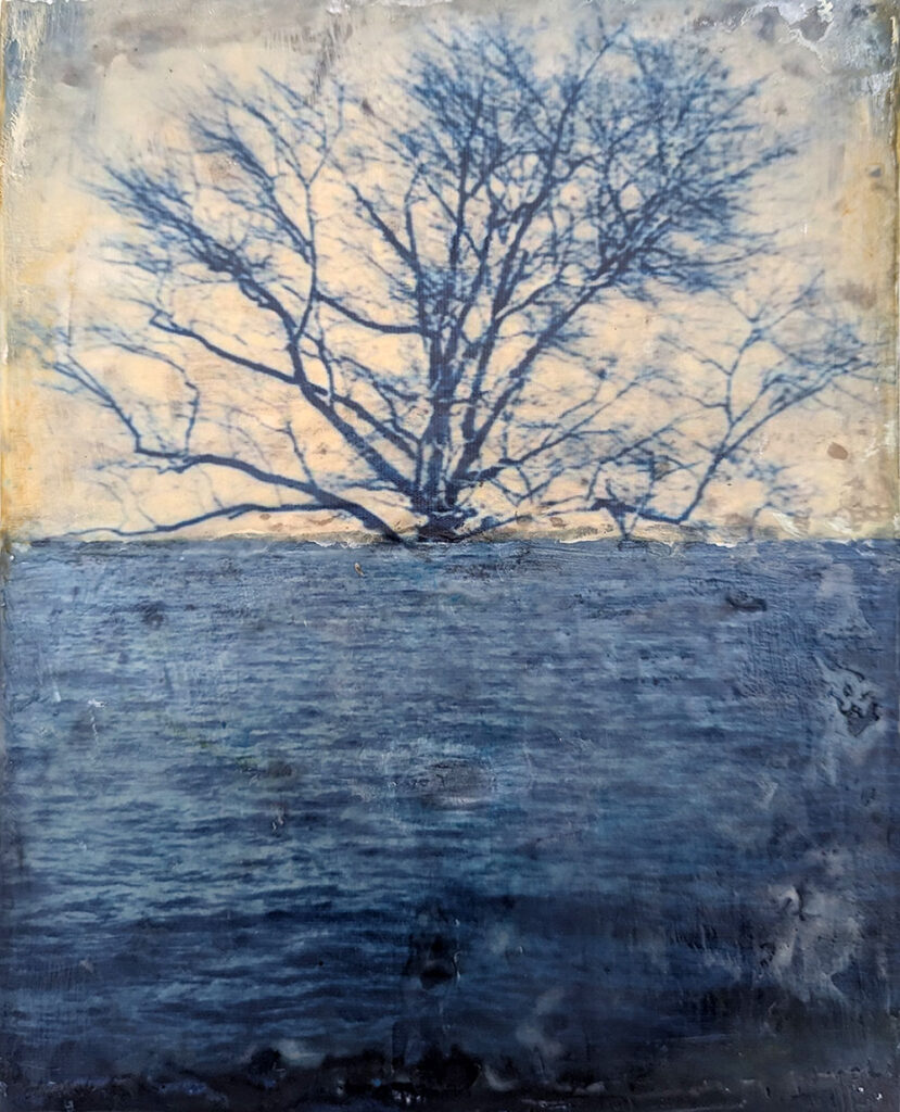 Earth|Water is an encaustic collage by Bridgette Guerzon Mills