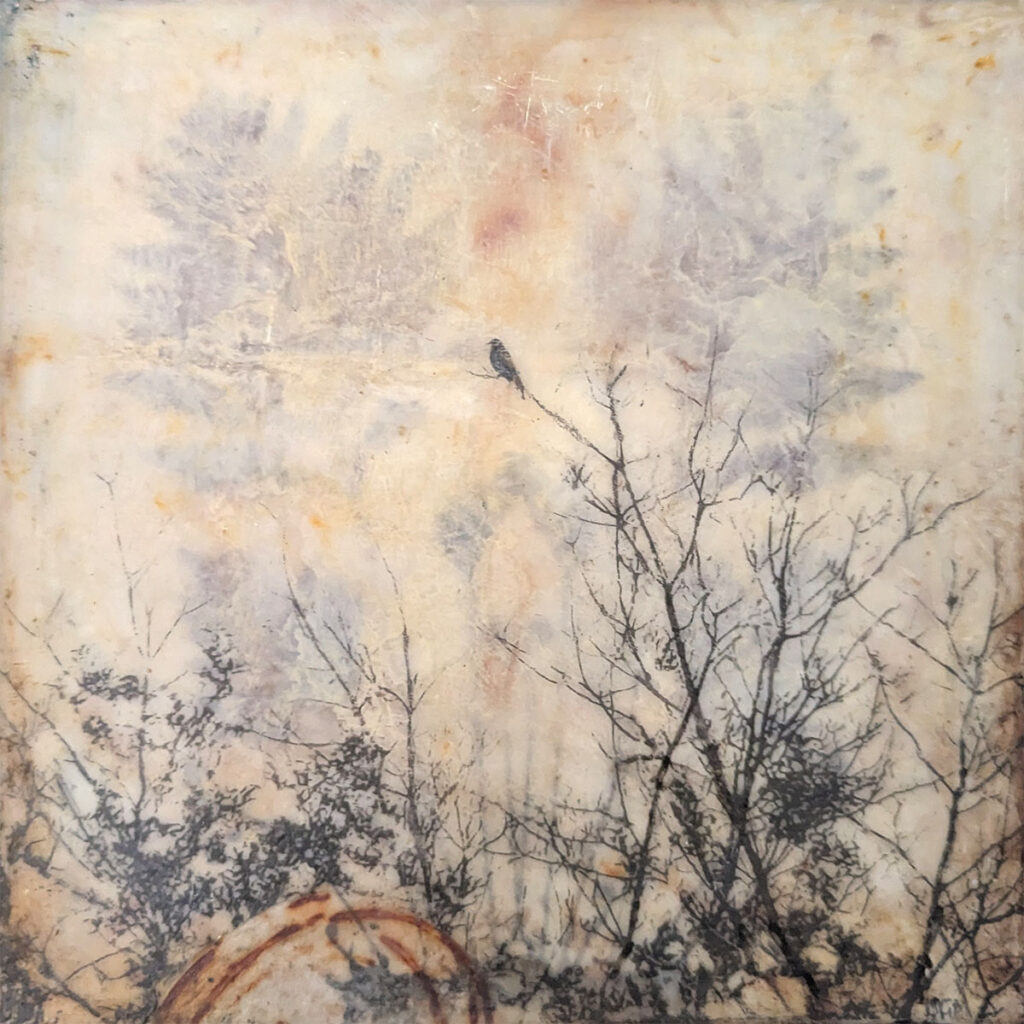 Echoes of What Came Before is an encaustic mixed media painting by Bridgette Guerzon Mills