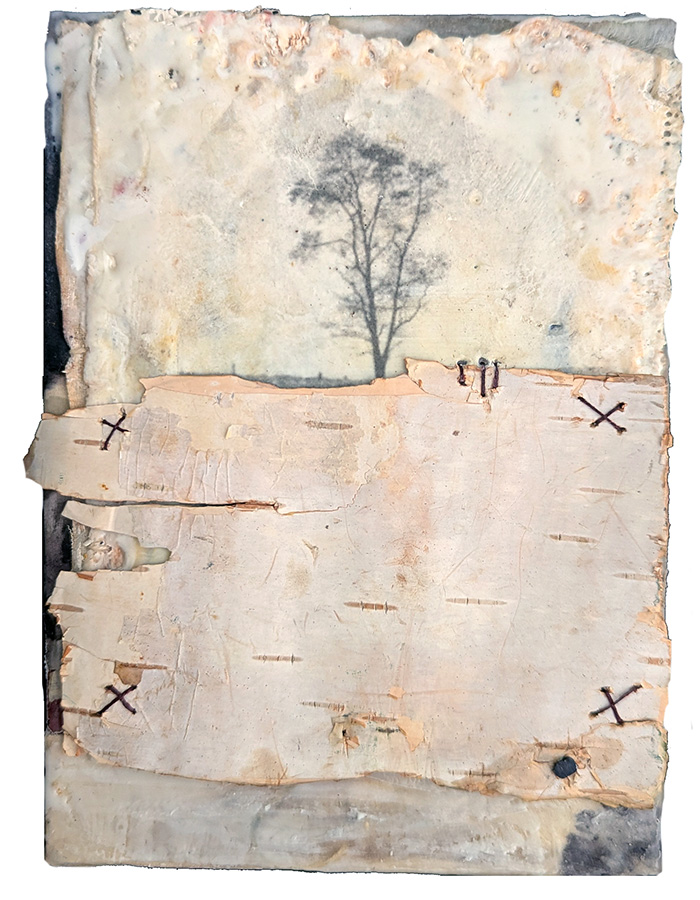 Repair is an encaustic mixed media piece by Bridgette Guerzon Mills