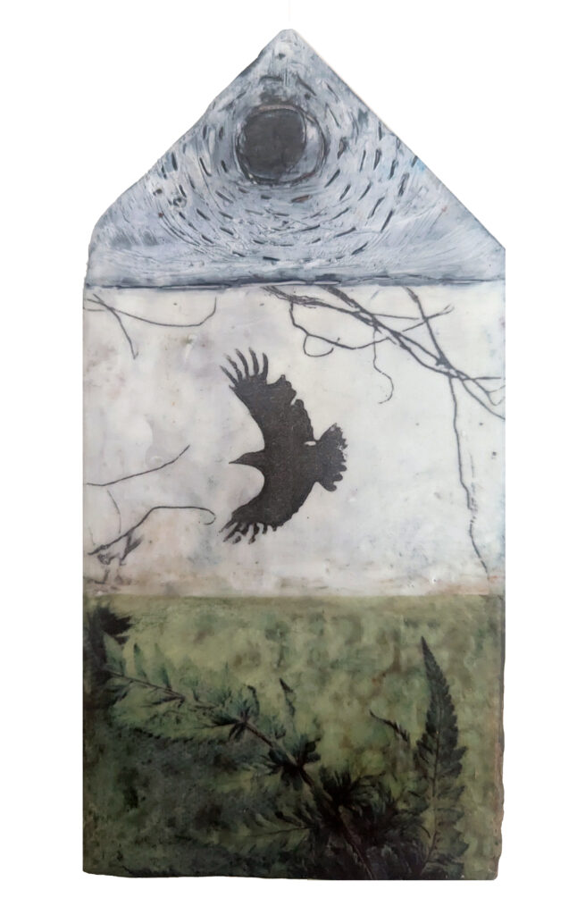 Follow Your Path< Keep Flying, encaustic mixed media by Bridgette Guerzon Mills