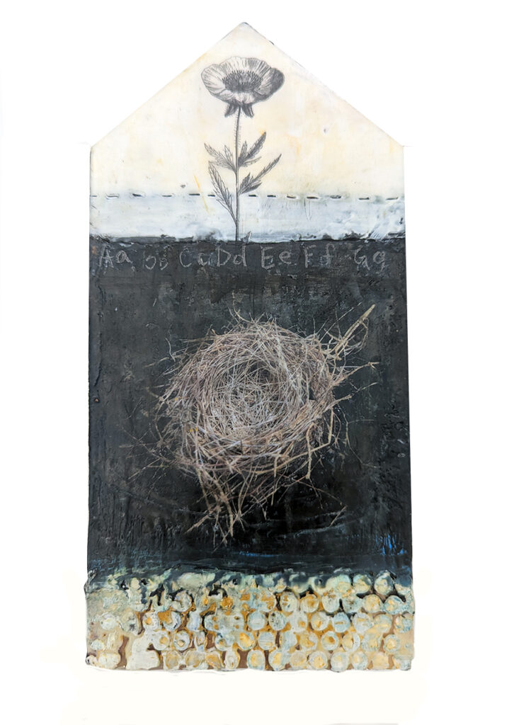 Lessons in Growing and Letting Go is an encaustic mixed media painting by Bridgette Guerzon Mills.