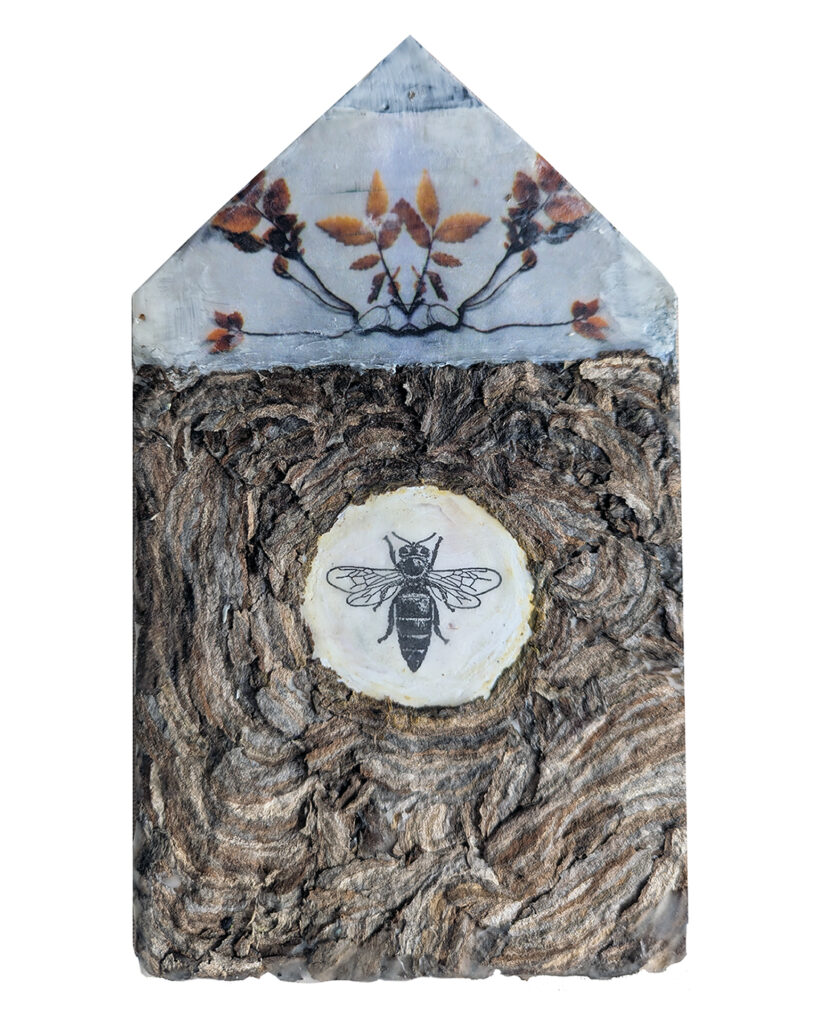 "The Work Of Collective Transformation Begins With One" is an encaustic mixed media piece by Bridgette Guerzon Mills.