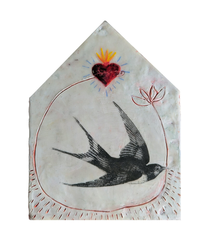 Heart Root is an encaustic mixed media panel by Bridgette Guerzon Mills