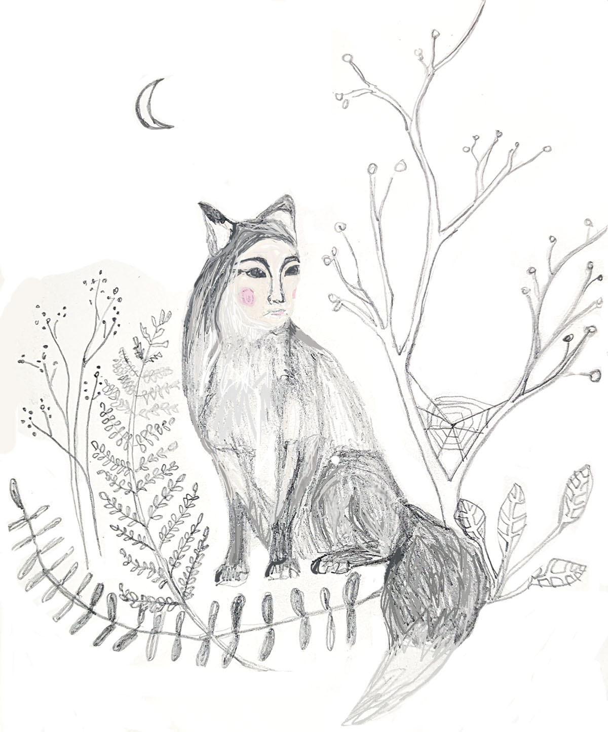 Fox Woman is a drawing by Bridgette Guerzon Mills