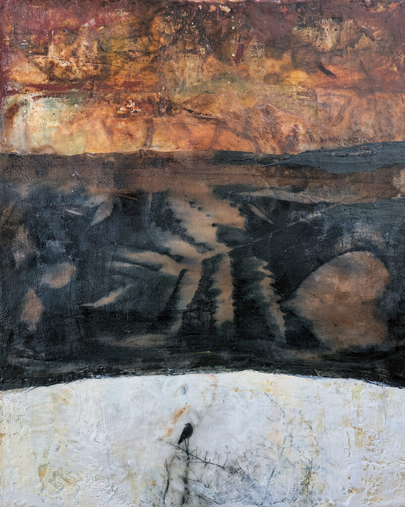 Gifts of the Earth is an encaustic mixed media painting by Bridgette Guerzon Mills.