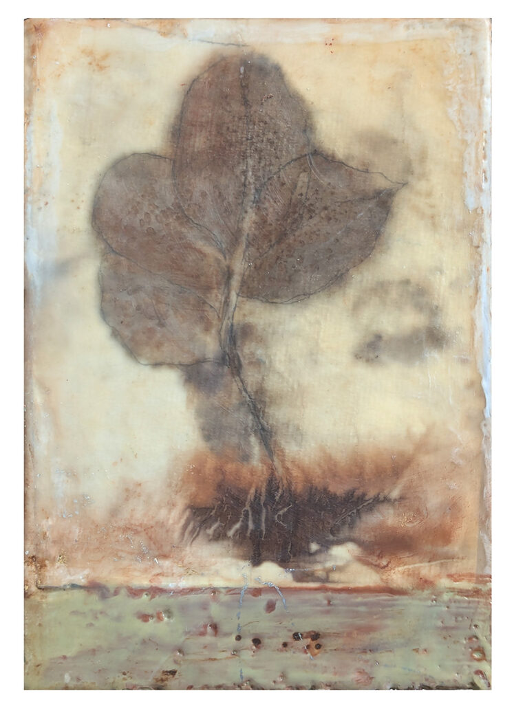 Remembrance is an encaustic mixed media piece by Bridgette Guerzon Mills