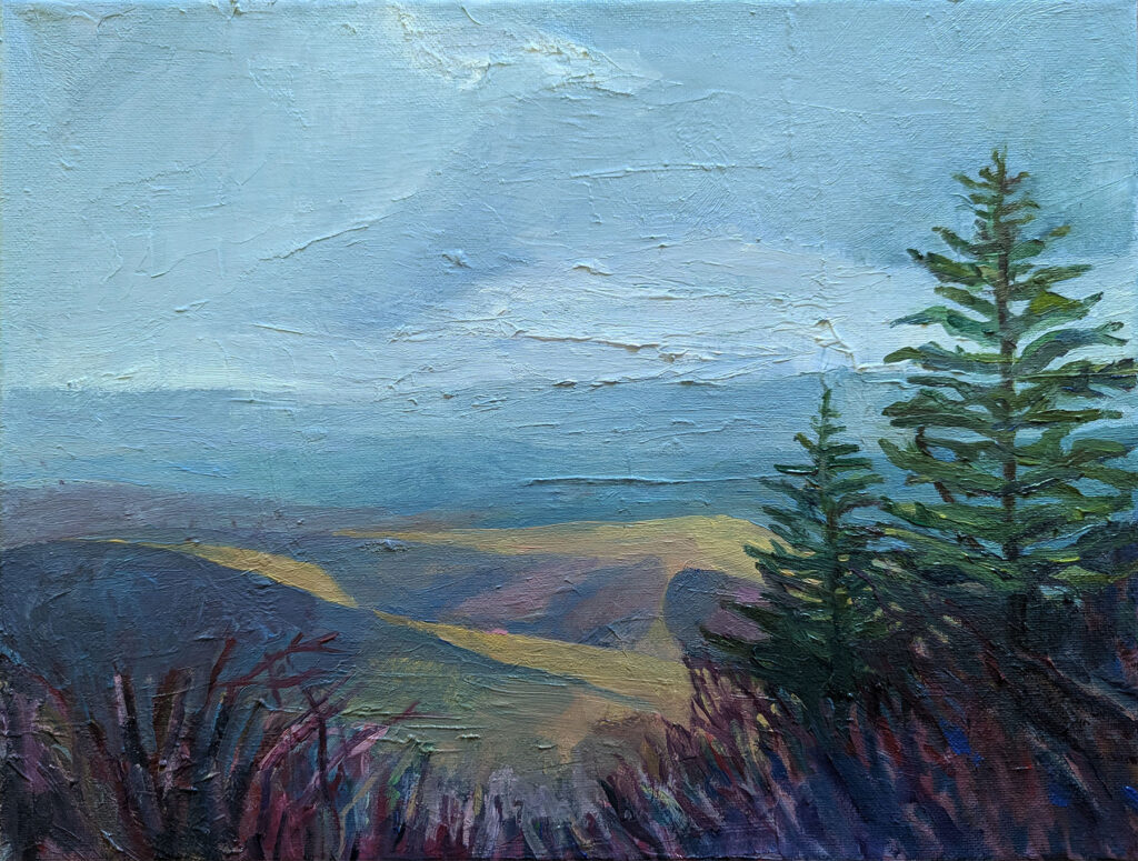 Misty Overlook, oil painting on canvas by Bridgette Guerzon Mills