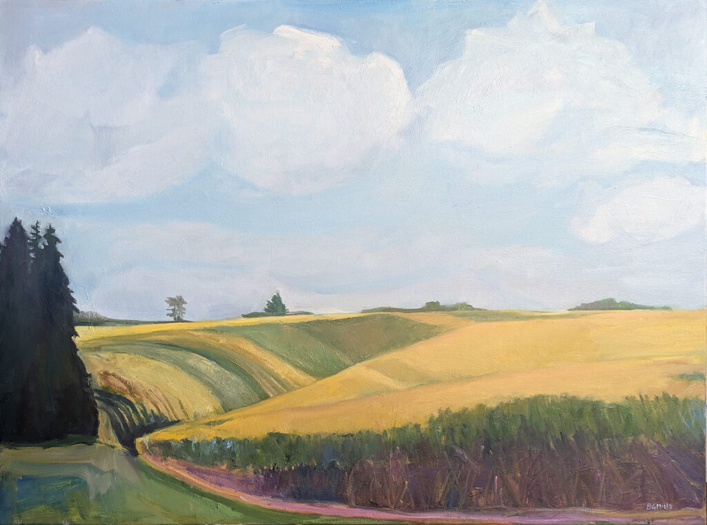 Rolling, Golden Hills is an oil painting on canvas by Bridgette Guerzon Mills