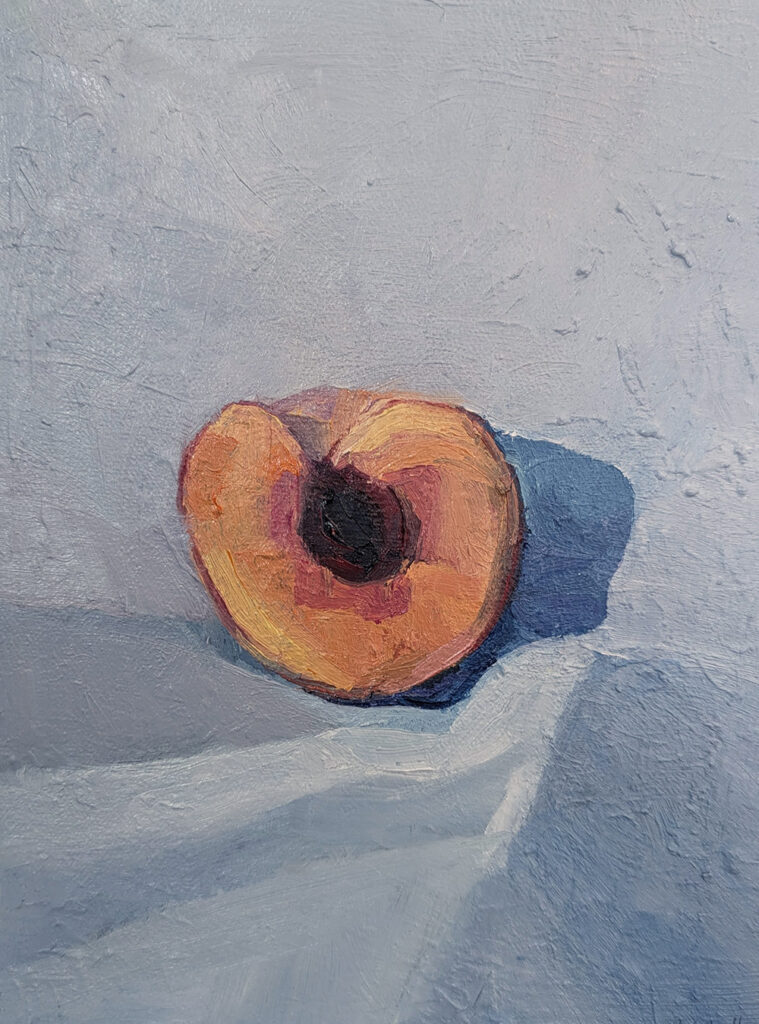 The Last Peach is an oil painting by Bridgette Guerzon Mills